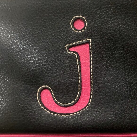 Vintage Y2K Black Pink Monogram J Faux Leather Wristlet Initial Makeup Bag - Picture 7 of 14